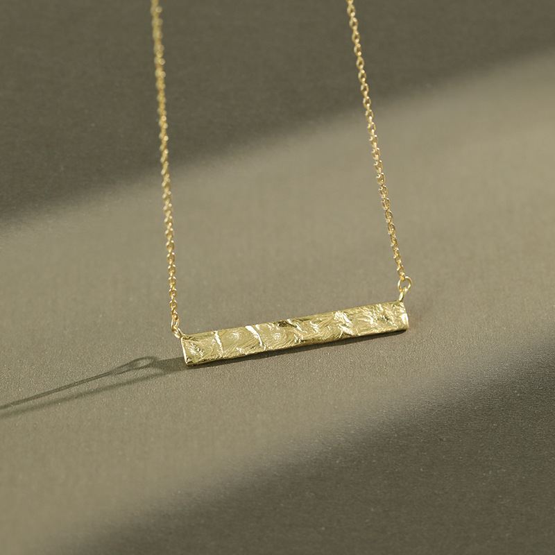 Lovcia Geometry Rectangle Tag Necklace Gold 42mm Pendant-Necklaces-Yellow Gold-