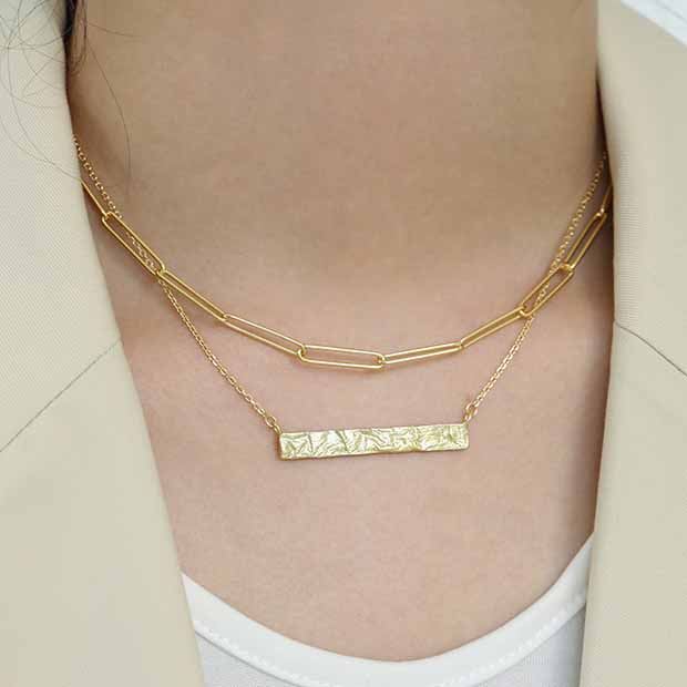 Lovcia Geometry Rectangle Tag Necklace Gold 42mm Pendant-Necklaces-Yellow Gold-