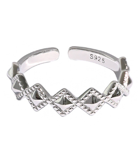 Lovcia Geometry Rhombus Wave Gold Tone Adjustable Ring-Rings-Silver-