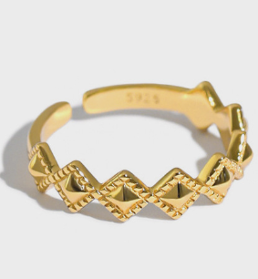Lovcia Geometry Rhombus Wave Gold Tone Adjustable Ring-Rings-Yellow Gold-