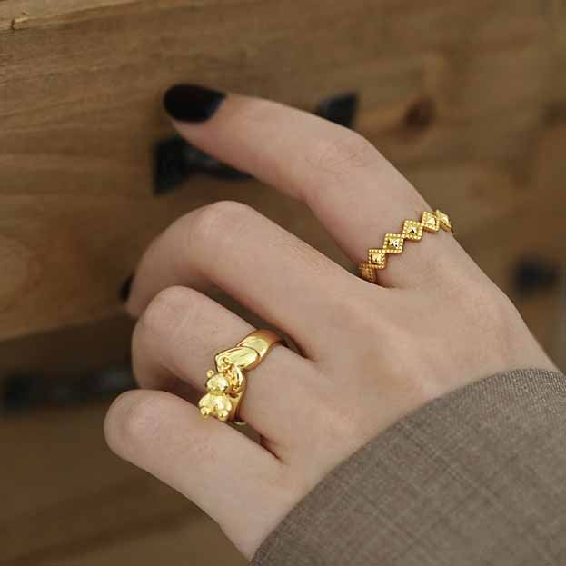 Lovcia Geometry Rhombus Wave Gold Tone Adjustable Ring-Rings-Yellow Gold-
