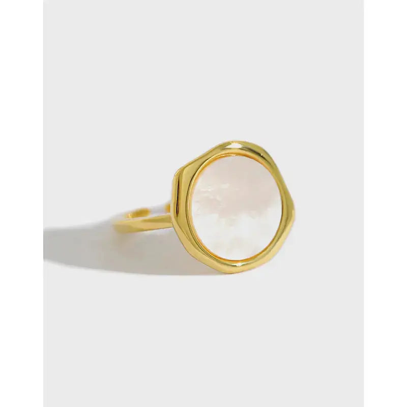 Lovcia Geometry Round Mother of Shell 925 Sterling Silver Adjustable Ring-Rings-Yellow Gold-Yellow Gold