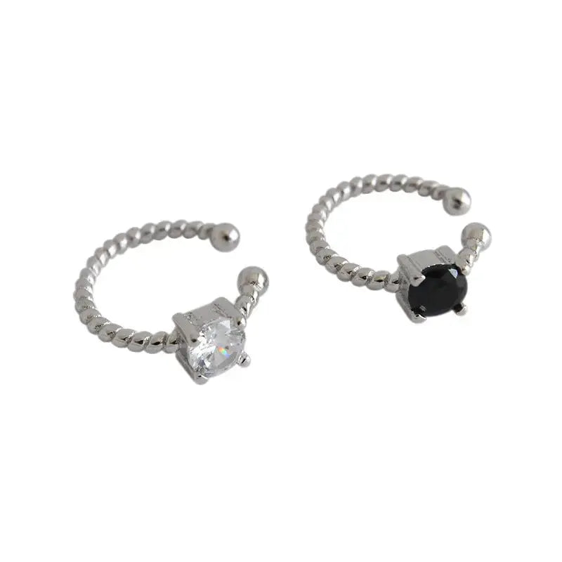 Lovcia Geometry Square CZ 925 Silver Earring Non Pierced-Earrings-White CZ-White CZ