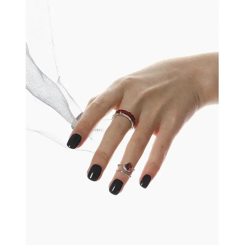 Lovcia Geometry Square CZ Double Layers 925 Sterling Silver Adjustable Tail Ring-Rings-White CZ-White CZ