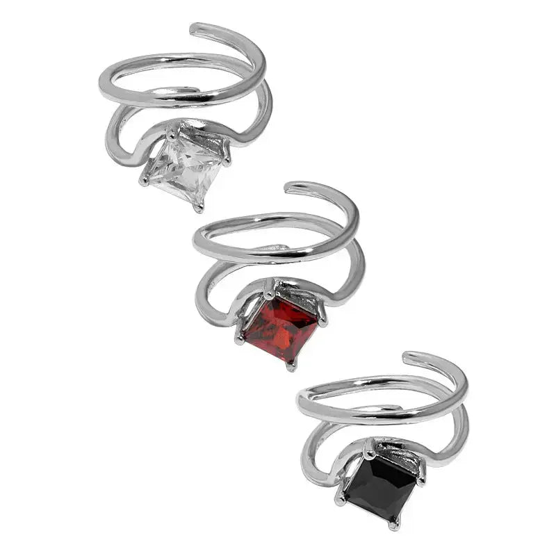 Lovcia Geometry Square CZ Double Layers 925 Sterling Silver Adjustable Tail Ring-Rings-White CZ-White CZ