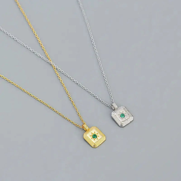 Lovcia Geometry Square CZ Octagonal Star 925 Sterling Silver Necklace-Necklaces-Rhodium-Rhodium