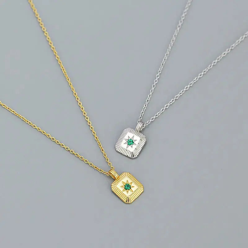 Lovcia Geometry Square CZ Octagonal Star 925 Sterling Silver Necklace-Necklaces-Rhodium-Rhodium
