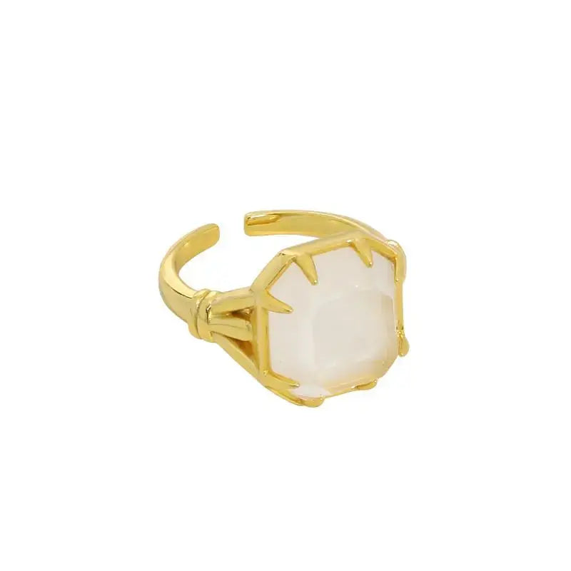 Lovcia Geometry Square Natural Crystal 925 Sterling Silver Adjustable Ring-Rings-Yellow Gold-Yellow Gold