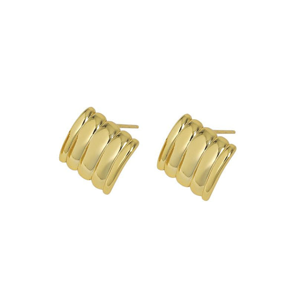 Lovcia Geometry Strips Gold 13x13.5mm Stud Earrings-Earrings-Yellow Gold-Yellow Gold