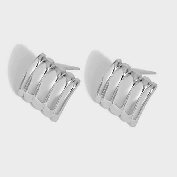 Lovcia Geometry Strips Gold 13x13.5mm Stud Earrings-Earrings-Yellow Gold-Yellow Gold