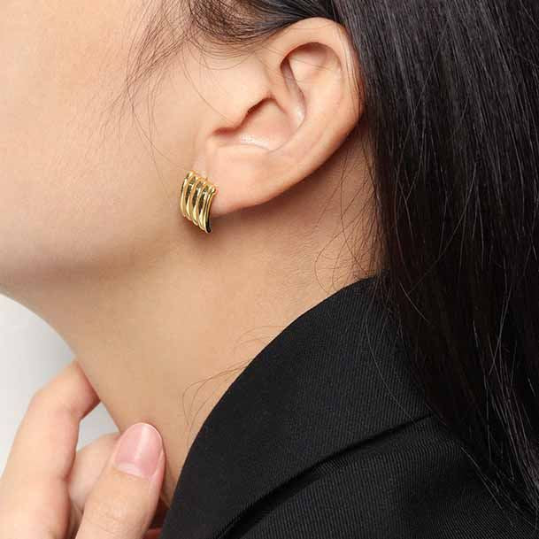 Lovcia Geometry Strips Gold 13x13.5mm Stud Earrings-Earrings-Yellow Gold-Yellow Gold
