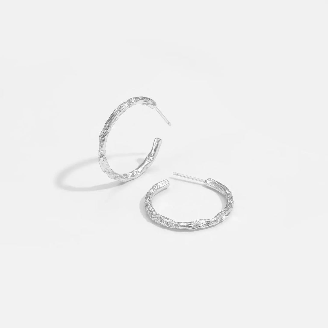 Lovcia Geometry Tinfoil Pattern Circle 925 Sterling Silver Hoop Earrings-Earrings-Rhodium-Rhodium