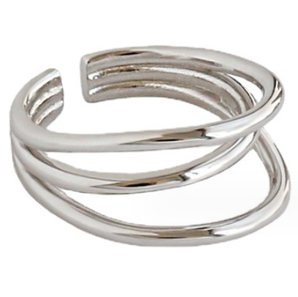 Lovcia Geometry Triple Layers Adjustable Open Ring Gold-Rings-Rhodium-Rhodium