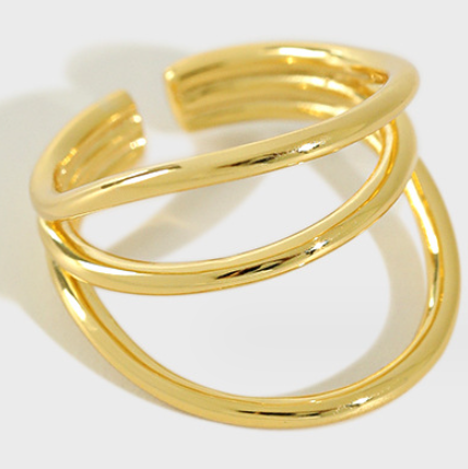 Lovcia Geometry Triple Layers Adjustable Open Ring Gold-Rings-Yellow Gold-Yellow Gold