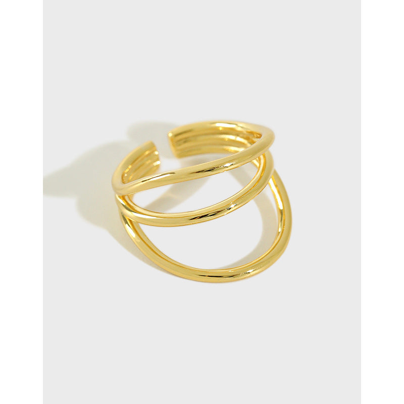 Lovcia Geometry Triple Layers Adjustable Open Ring Gold-Rings-Yellow Gold-Yellow Gold
