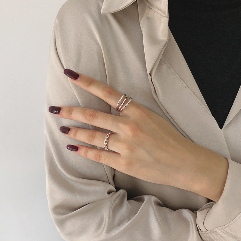 Lovcia Geometry Triple Layers Adjustable Open Ring Gold-Rings-Yellow Gold-Yellow Gold