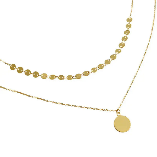 Lovcia Geometry Wafer Double Layer 925 Sterling Silver Necklace-Necklaces-Silver-Silver