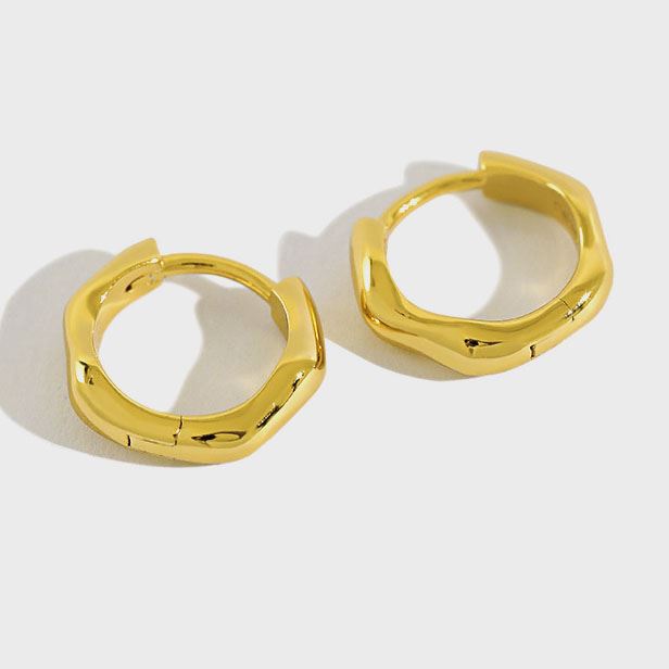 Lovcia Geometry Wave 925 Gold Plated Huggie Hoops 3x10mm-Earrings-Yellow Gold-Yellow Gold
