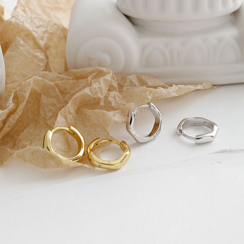 Lovcia Geometry Wave 925 Gold Plated Huggie Hoops 3x10mm-Earrings-Yellow Gold-Yellow Gold