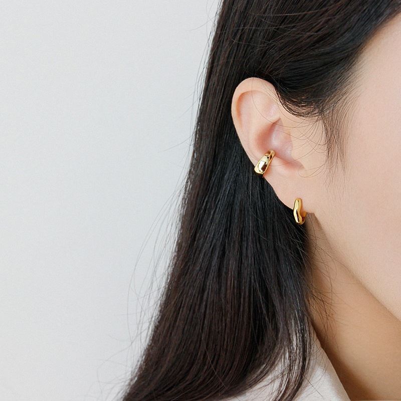 Lovcia Geometry Wave 925 Gold Plated Huggie Hoops 3x10mm-Earrings-Yellow Gold-Yellow Gold