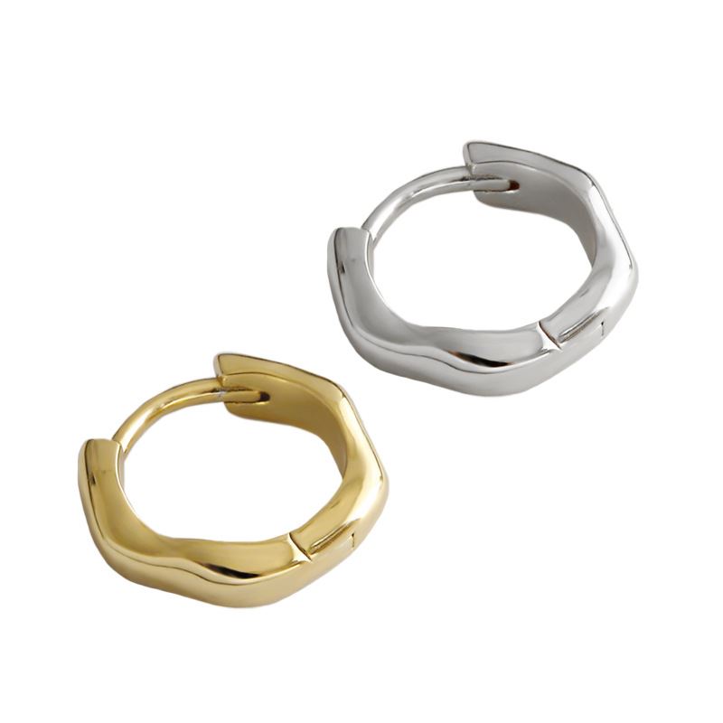 Lovcia Geometry Wave 925 Gold Plated Huggie Hoops 3x10mm-Earrings-Yellow Gold-Yellow Gold