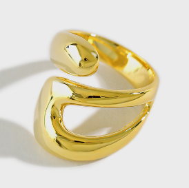 Lovcia Geometry Wide Double Layer Adjustable Ring Gold-Rings-Yellow Gold-Yellow Gold