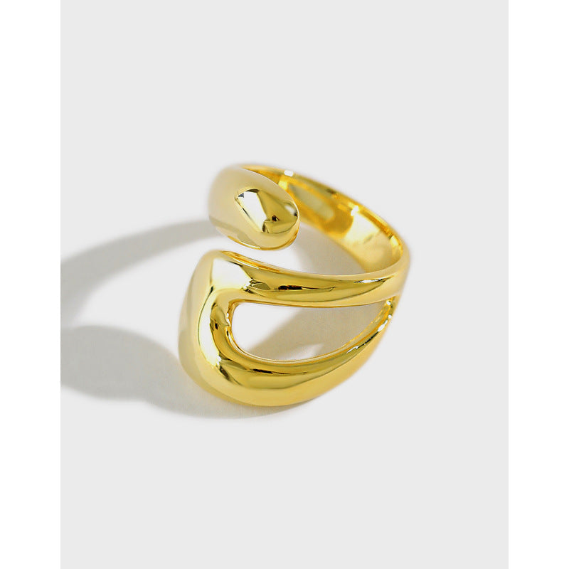 Lovcia Geometry Wide Double Layer Adjustable Ring Gold-Rings-Yellow Gold-Yellow Gold