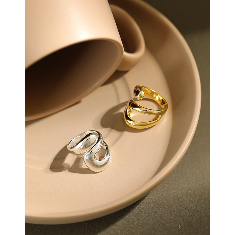 Lovcia Geometry Wide Double Layer Adjustable Ring Gold-Rings-Yellow Gold-Yellow Gold