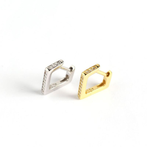 Lovcia GeometryCZ Quadrilateral Hoop Earrings 14mm Gold-Earrings-Yellow Gold-Yellow Gold