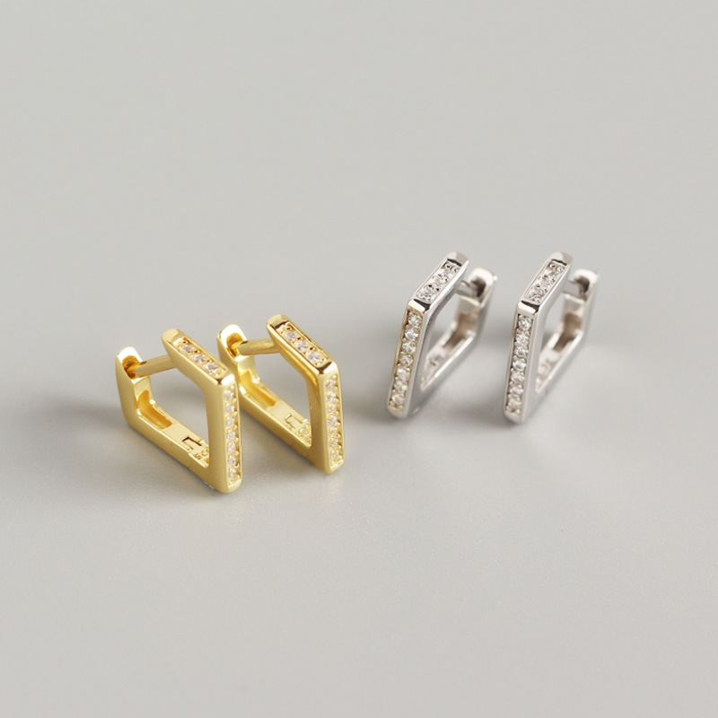 Lovcia GeometryCZ Quadrilateral Hoop Earrings 14mm Gold-Earrings-Yellow Gold-Yellow Gold