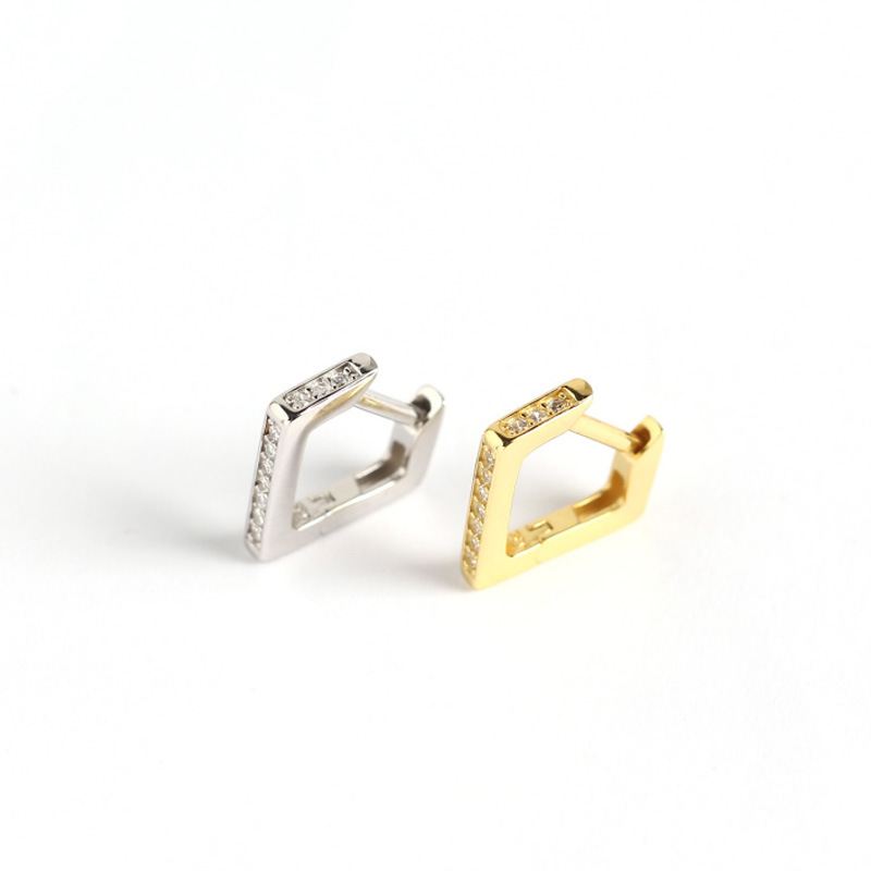 Lovcia GeometryCZ Quadrilateral Hoop Earrings 14mm Gold-Earrings-Yellow Gold-Yellow Gold