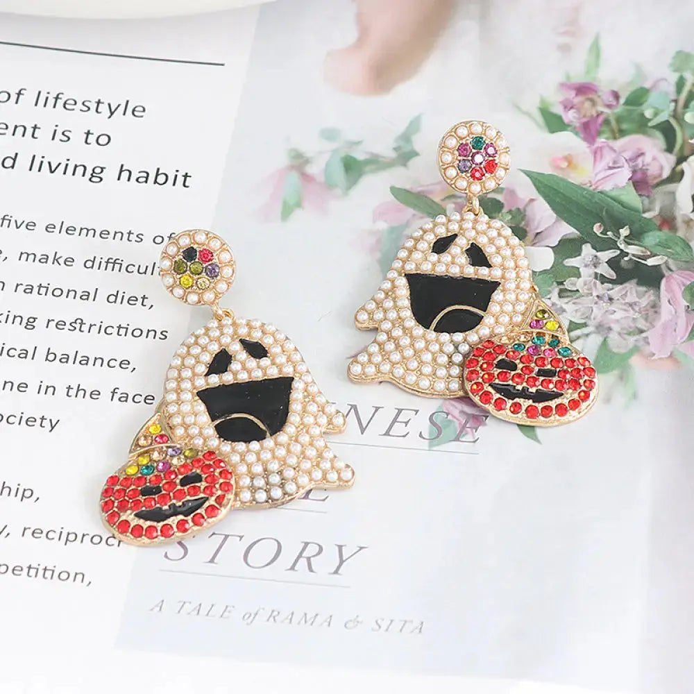 Lovcia Ghost Rhinestone Alloy Earrings-Earrings-Multicolor-One Size-Multicolor