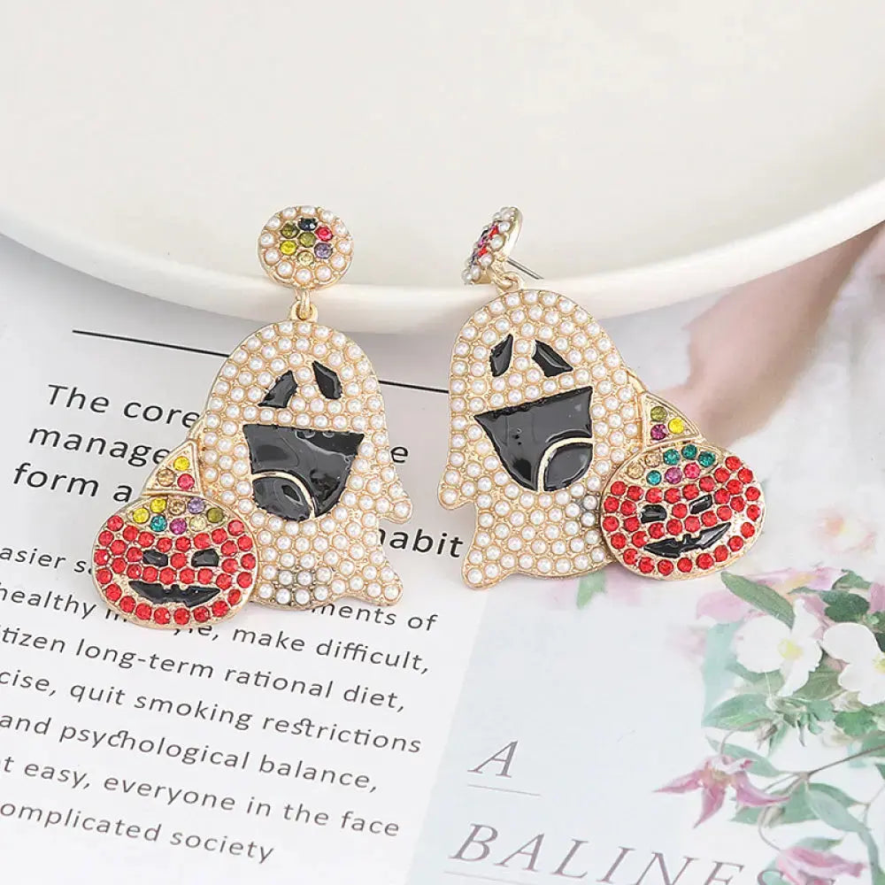 Lovcia Ghost Rhinestone Alloy Earrings-Earrings-Multicolor-One Size-Multicolor