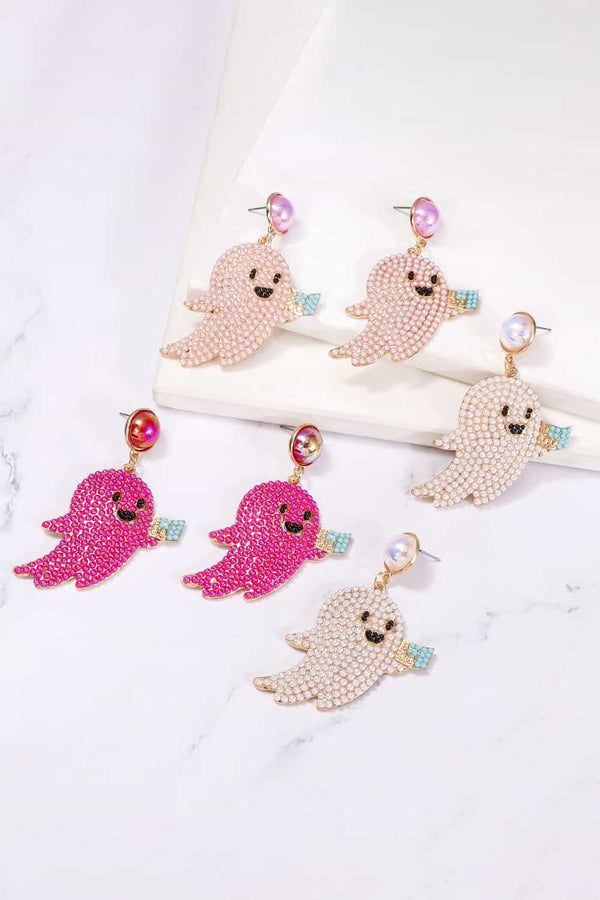 Lovcia Ghost Shape Synthetic Pearl Dangle Earrings-Earrings-Hot Pink-One Size-Hot Pink