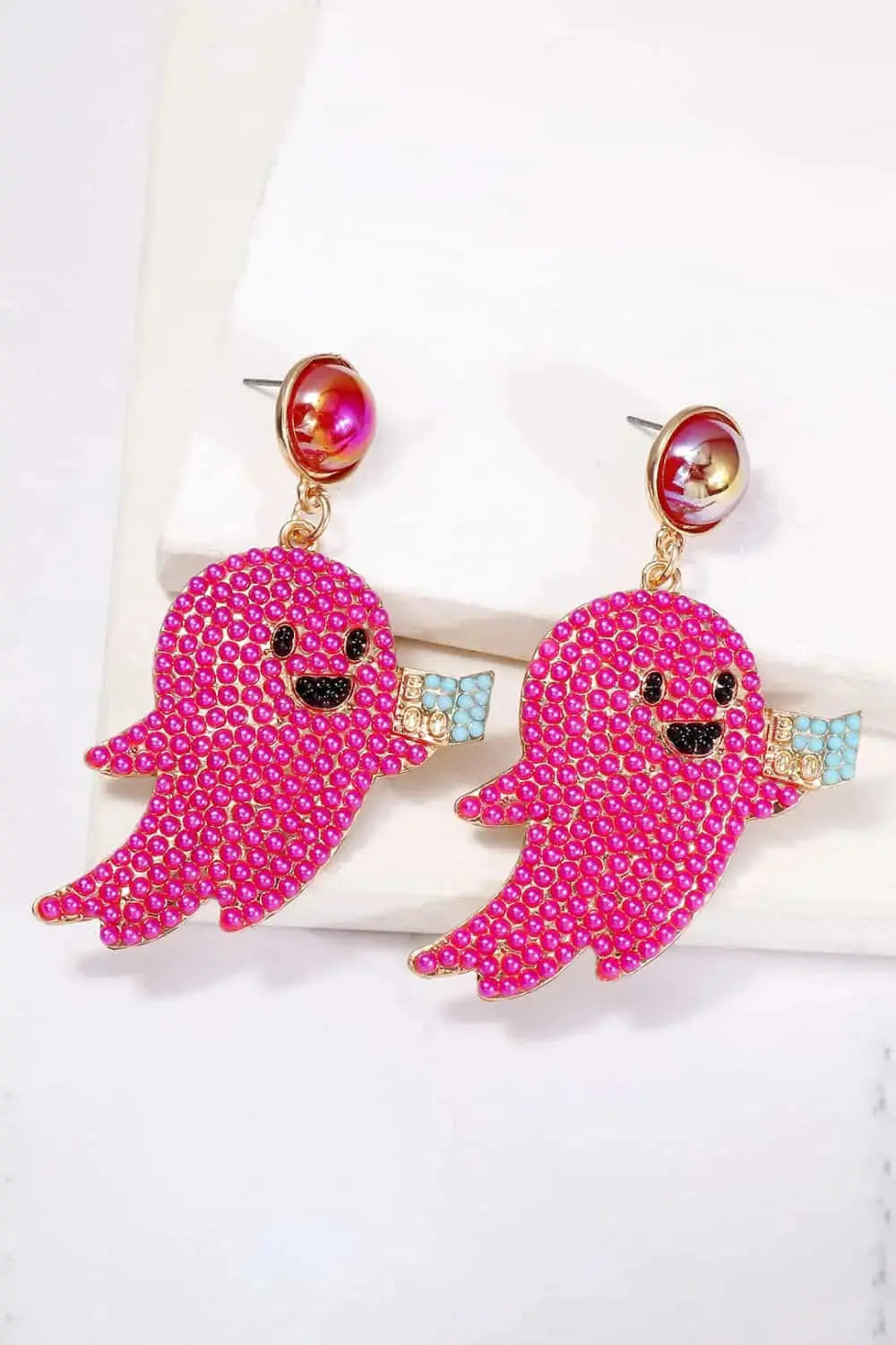 Lovcia Ghost Shape Synthetic Pearl Dangle Earrings-Earrings-Hot Pink-One Size-Hot Pink