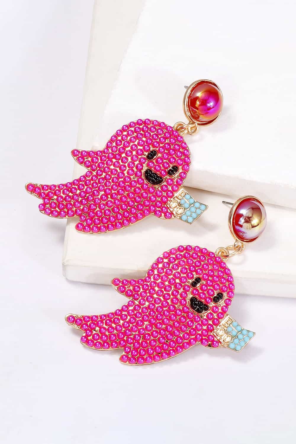 Lovcia Ghost Shape Synthetic Pearl Dangle Earrings-Earrings-Hot Pink-One Size-Hot Pink