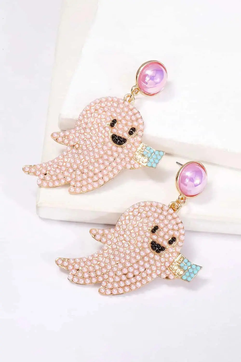 Lovcia Ghost Shape Synthetic Pearl Dangle Earrings-Earrings-Hot Pink-One Size-Hot Pink