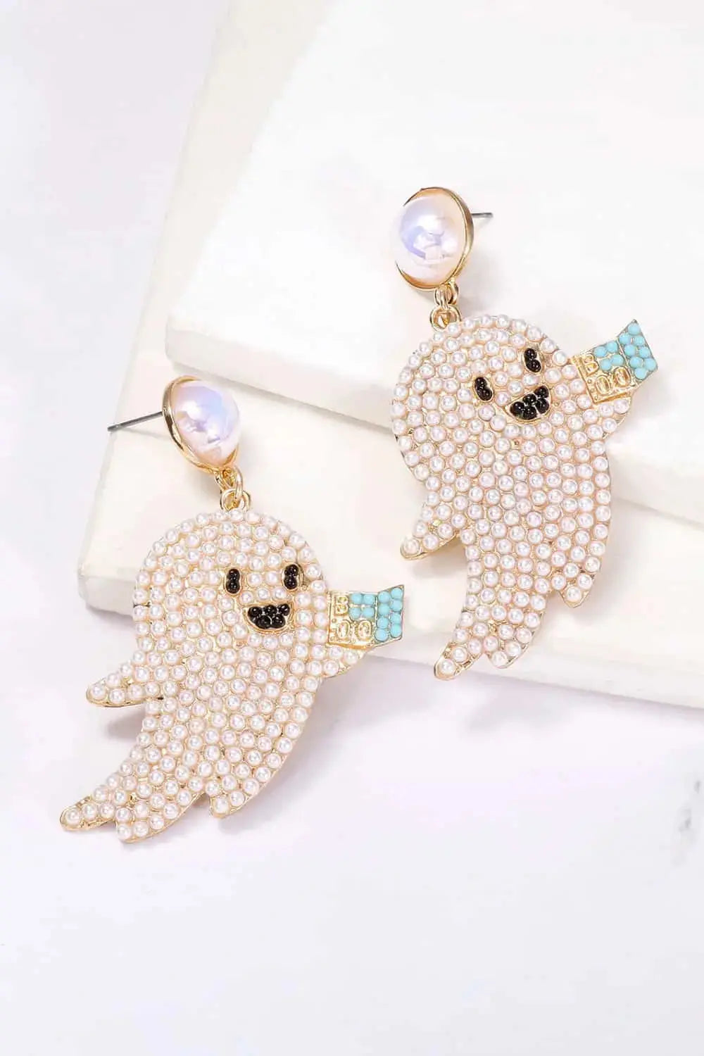 Lovcia Ghost Shape Synthetic Pearl Dangle Earrings-Earrings-Hot Pink-One Size-Hot Pink