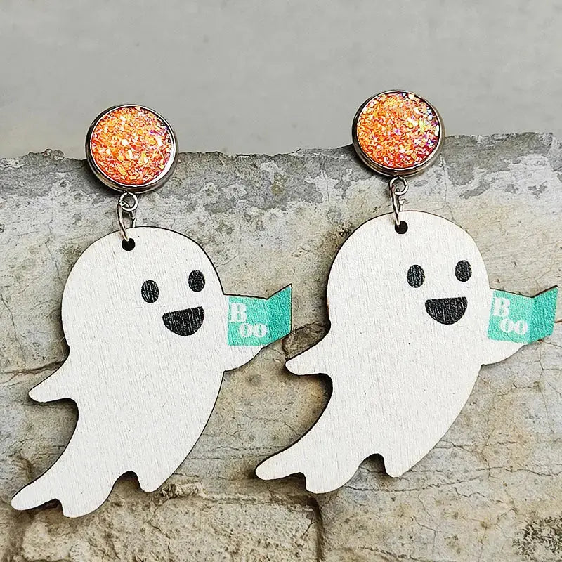 Lovcia Ghost Shape Wooden Dangle Earrings-Earrings-Style A-One Size-Style A