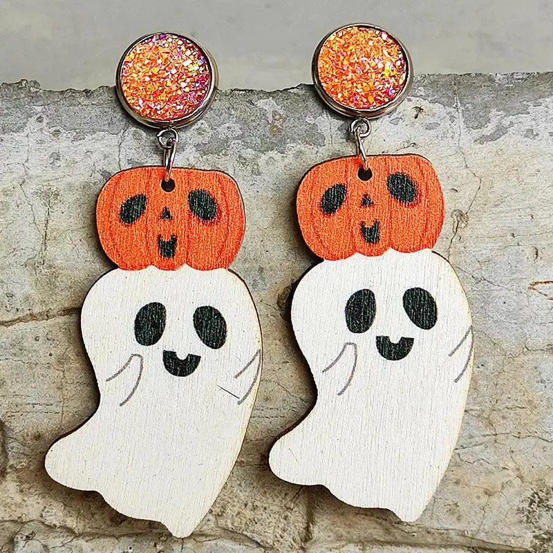Lovcia Ghost Shape Wooden Dangle Earrings-Earrings-Style B-One Size-Style B