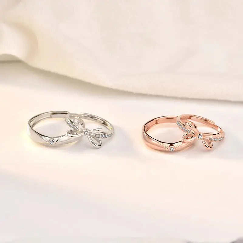 Lovcia Gift CZ Bowknot 925 Sterling Silver Adjustable Promise Ring-Rings-Men Ring & Silver-Men Ring & Silver