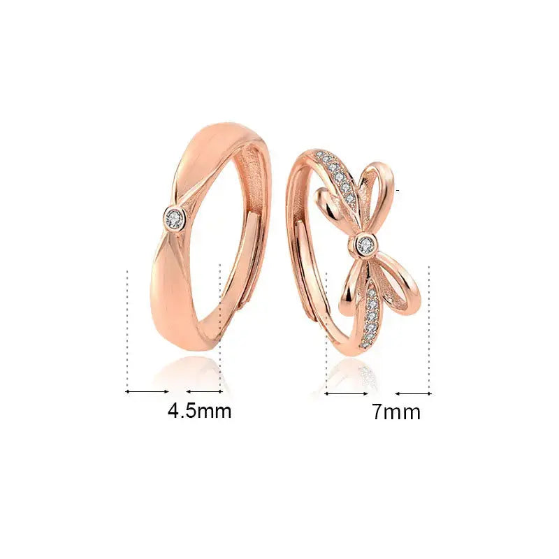 Lovcia Gift CZ Bowknot 925 Sterling Silver Adjustable Promise Ring-Rings-Men Ring & Silver-Men Ring & Silver