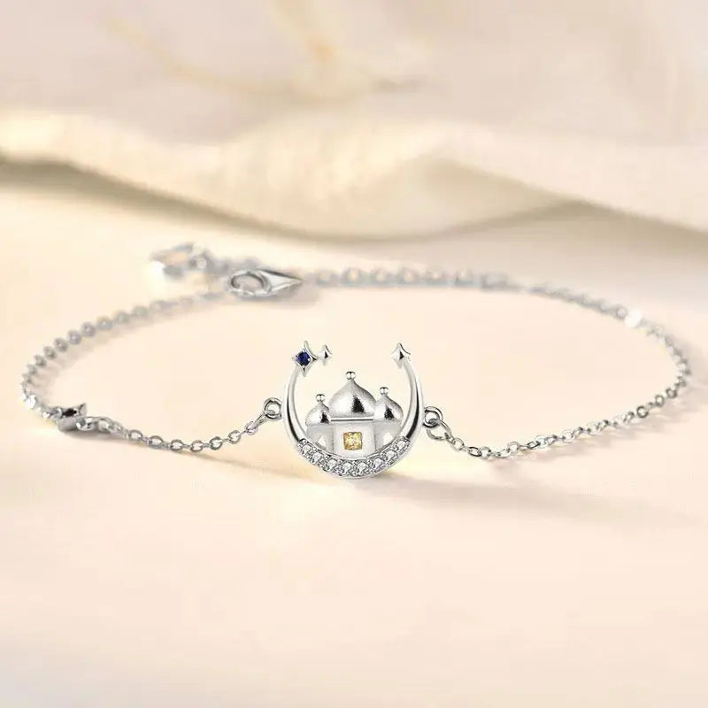 Lovcia Gift CZ Castle Crescent Moon Star 925 Sterling Silver Bracelet-Bracelets-