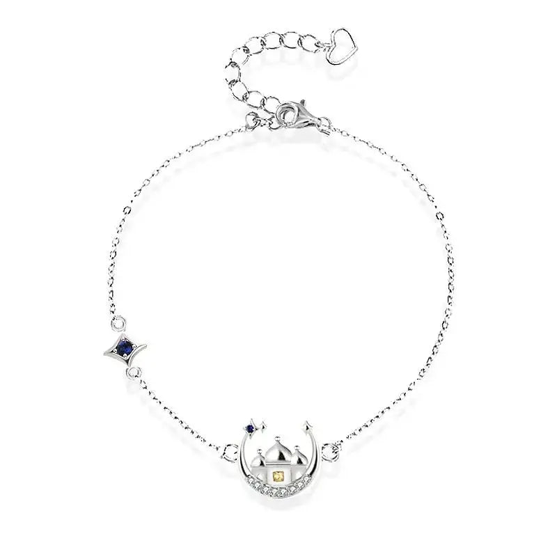 Lovcia Gift CZ Castle Crescent Moon Star 925 Sterling Silver Bracelet-Bracelets-