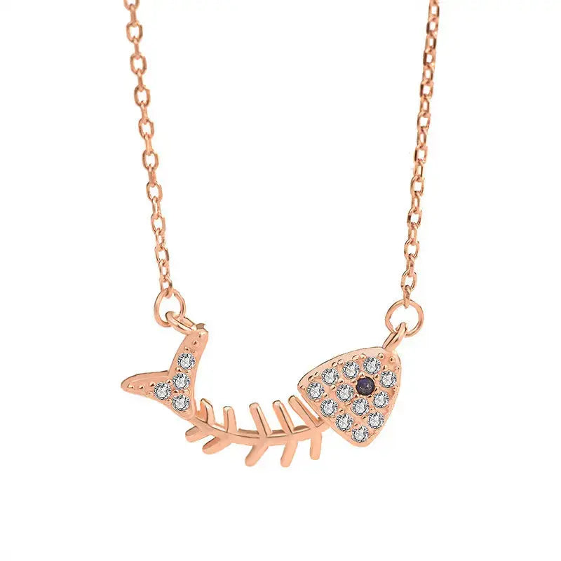 Lovcia Gift CZ Fish Bones 925 Sterling Silver Necklace-Necklaces-Silver-Silver