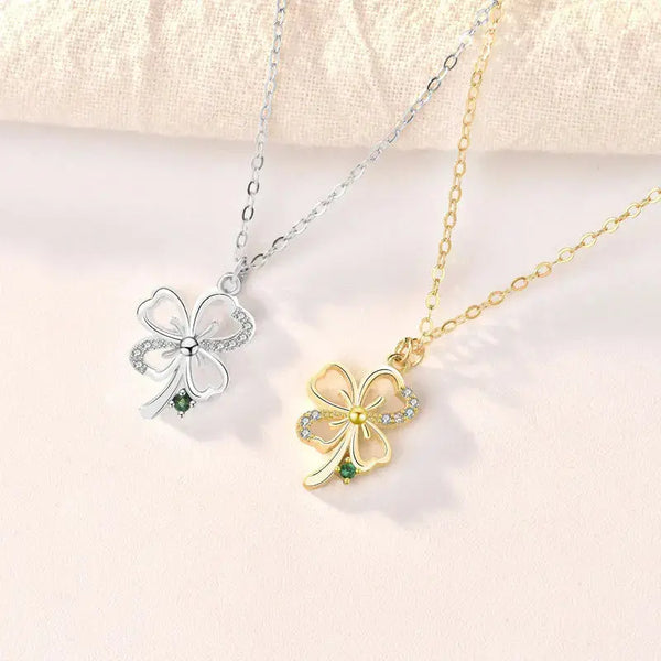 LOVCIA Gift CZ Four Leaf Clover 925 Sterling Silver Necklace