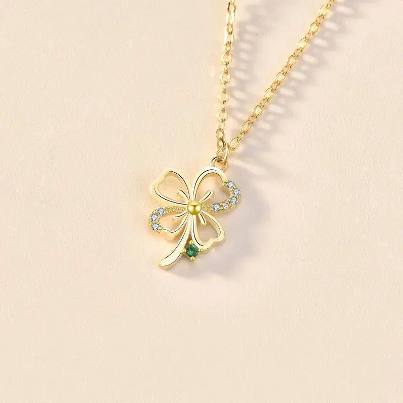 Lovcia Gift CZ Four Leaf Clover 925 Sterling Silver Necklace-Necklaces-Silver-Silver