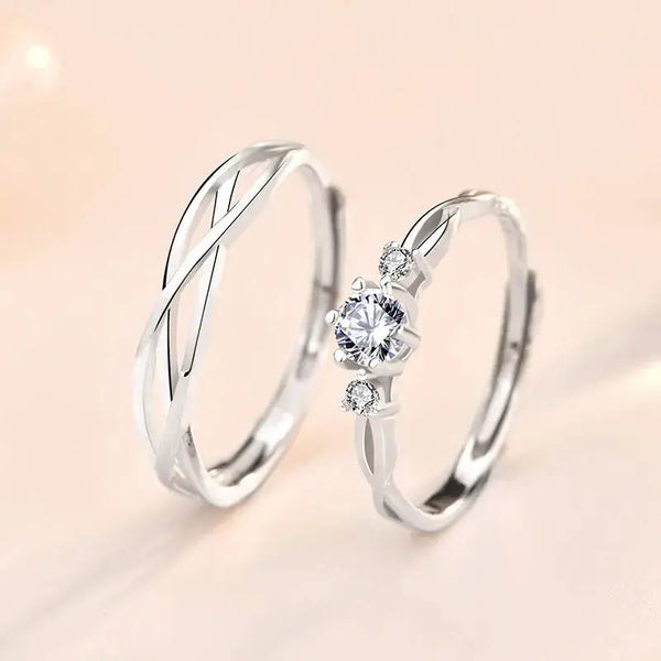 Lovcia Gift CZ Hollow Love Twisted 925 Sterling Silver Adjustable Promise Ring-Rings-Women Ring-Women Ring