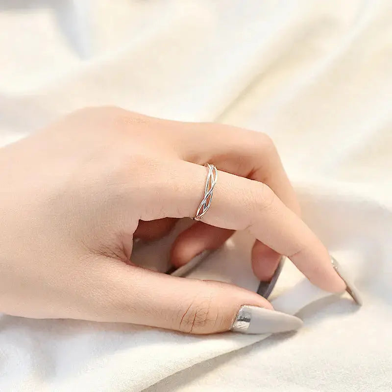 Lovcia Gift CZ Hollow Love Twisted 925 Sterling Silver Adjustable Promise Ring-Rings-Women Ring-Women Ring