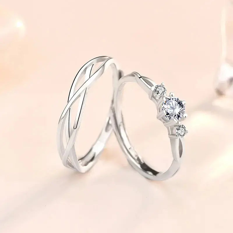 Lovcia Gift CZ Hollow Love Twisted 925 Sterling Silver Adjustable Promise Ring-Rings-Women Ring-Women Ring